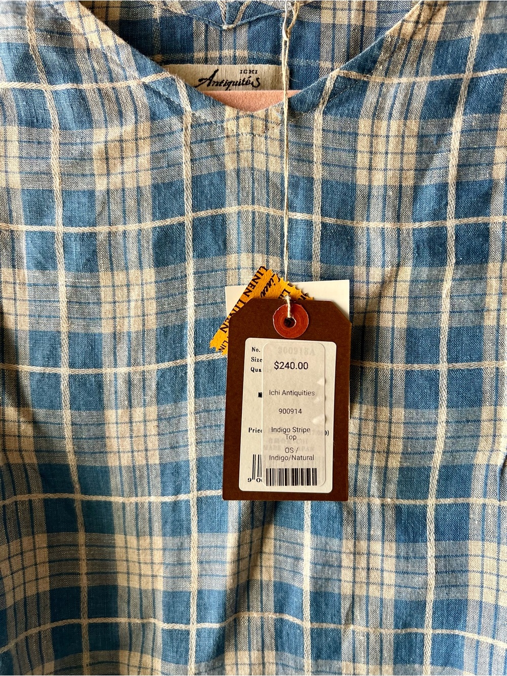 Ichi Antiquites Blue Plaid Linen Tunic - Picture 2 of 3